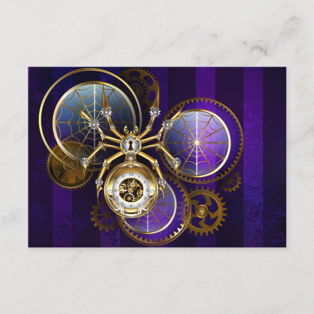 Steampunk Spider on Purple Background Enclosure Card (Front)