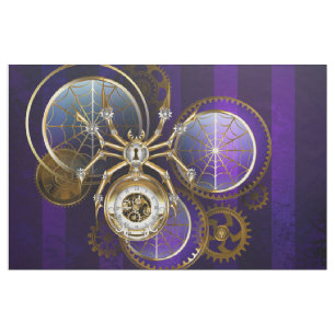 Steampunk Spider on Purple Background Fabric
