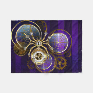 Steampunk Spider on Purple Background Fleece Blanket