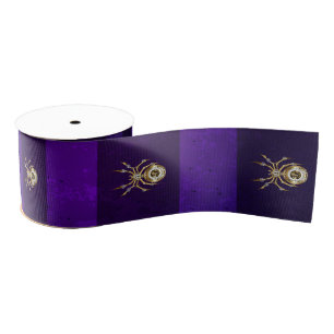 Steampunk Spider on Purple Background Grosgrain Ribbon