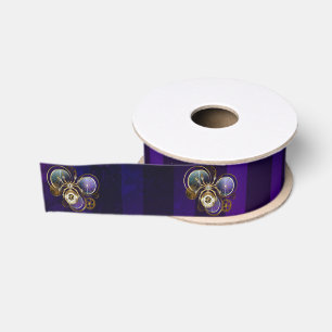 Steampunk Spider on Purple Background Grosgrain Ribbon