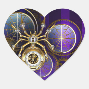 Steampunk Spider on Purple Background Heart Sticker