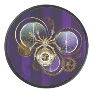 Steampunk Spider on Purple Background Hockey Puck