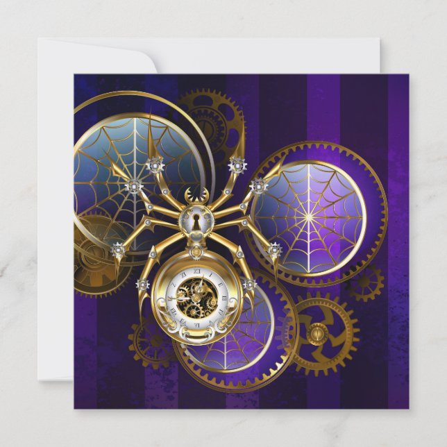 Steampunk Spider on Purple Background Holiday Card (Front)