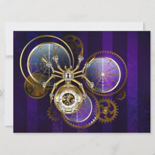 Steampunk Spider on Purple Background Holiday Card