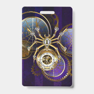 Steampunk Spider on Purple Background ID Badge