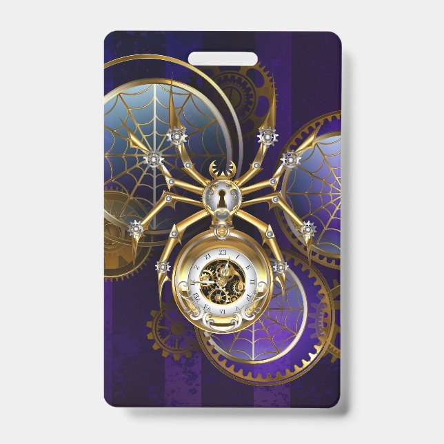 Steampunk Spider on Purple Background ID Badge (Front)