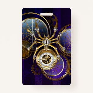 Steampunk Spider on Purple Background ID Badge