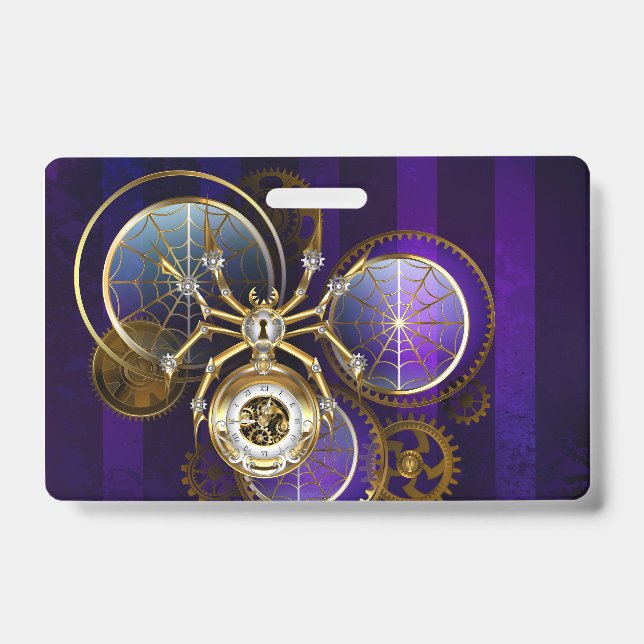 Steampunk Spider on Purple Background ID Badge (Front)