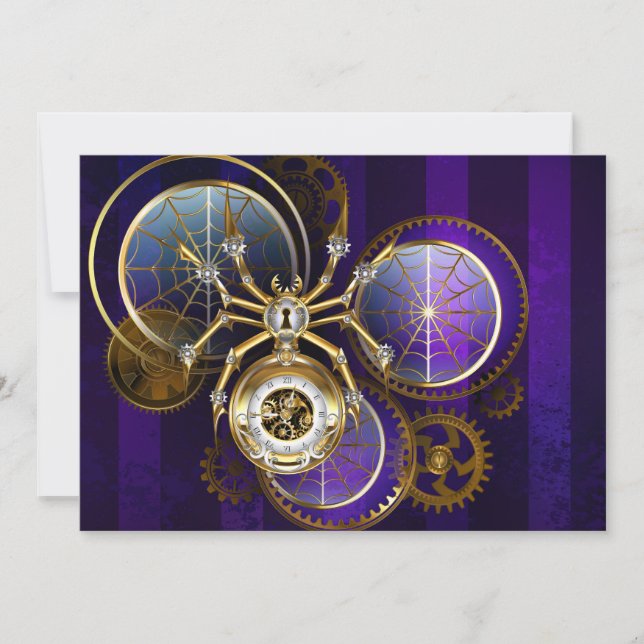 Steampunk Spider on Purple Background Invitation (Front)