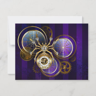 Steampunk Spider on Purple Background Invitation
