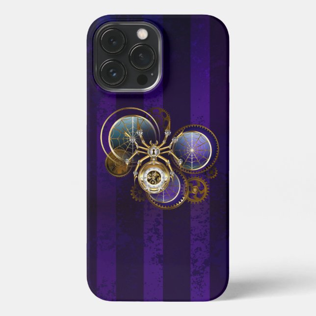 Steampunk Spider on Purple Background iPhone Case (Back)