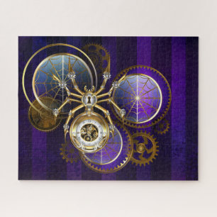 Steampunk Spider on Purple Background Jigsaw Puzzle