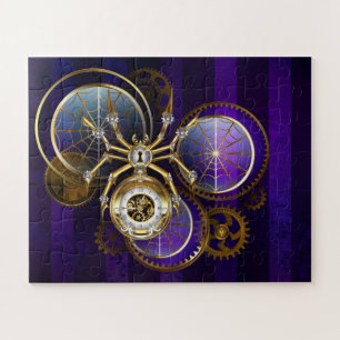 Steampunk Spider on Purple Background Jigsaw Puzzle