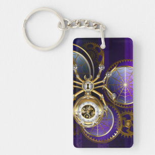 Steampunk Spider on Purple Background Key Ring