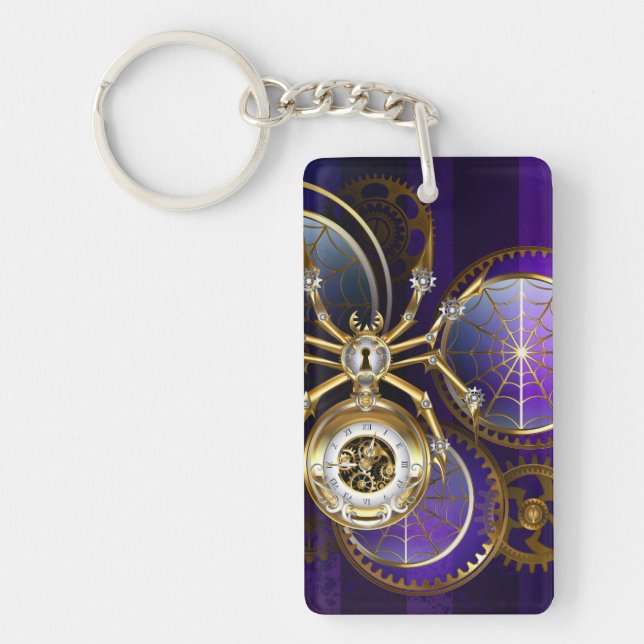 Steampunk Spider on Purple Background Key Ring (Front)