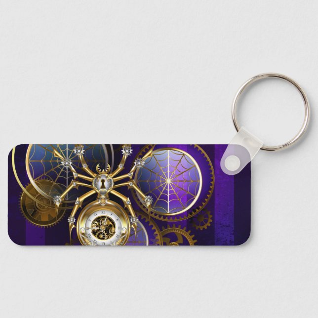 Steampunk Spider on Purple Background Key Ring (Front)