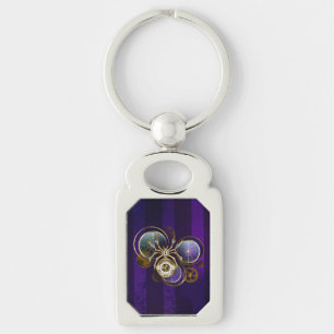 Steampunk Spider on Purple Background Key Ring