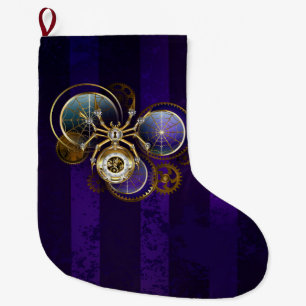 Steampunk Spider on Purple Background Large Christmas Stocking