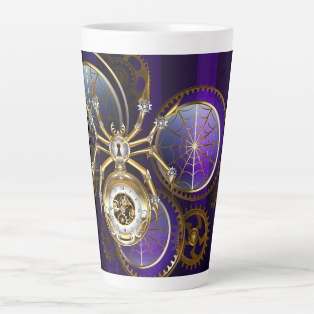 Steampunk Spider on Purple Background Latte Mug (Front)