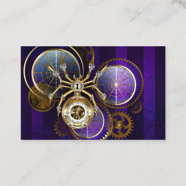 Steampunk Spider on Purple Background Loyalty Card (Front)