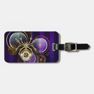 Steampunk Spider on Purple Background Luggage Tag