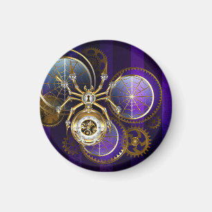 Steampunk Spider on Purple Background Magnet