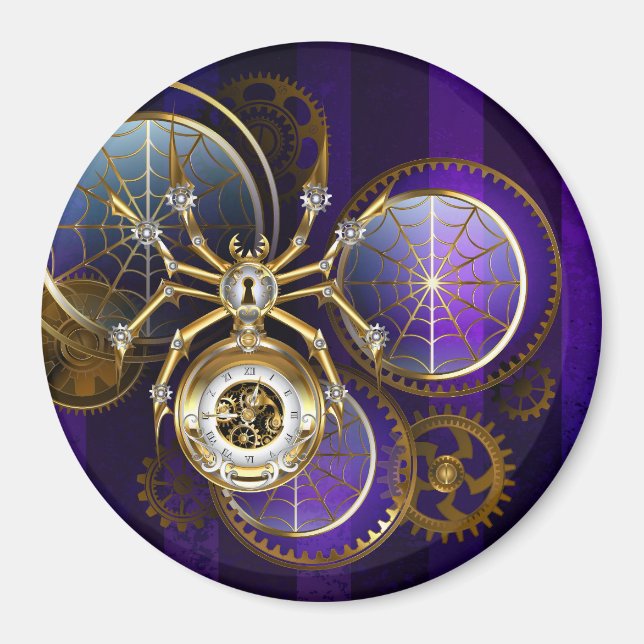 Steampunk Spider on Purple Background Magnet (Front)