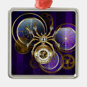 Steampunk Spider on Purple Background Metal Ornament