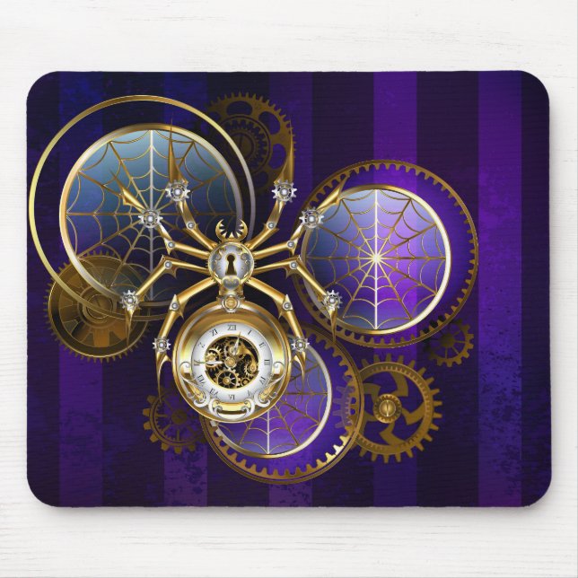 Steampunk Spider on Purple Background Mouse Pad (Front)