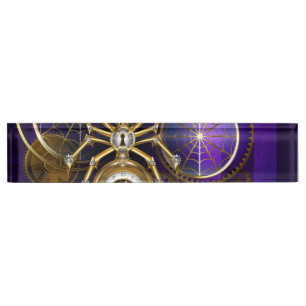 Steampunk Spider on Purple Background Nameplate