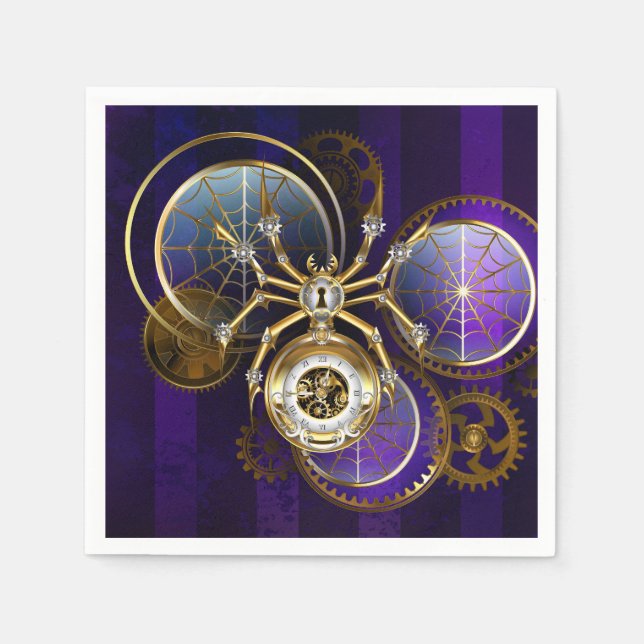 Steampunk Spider on Purple Background Napkin (Front)