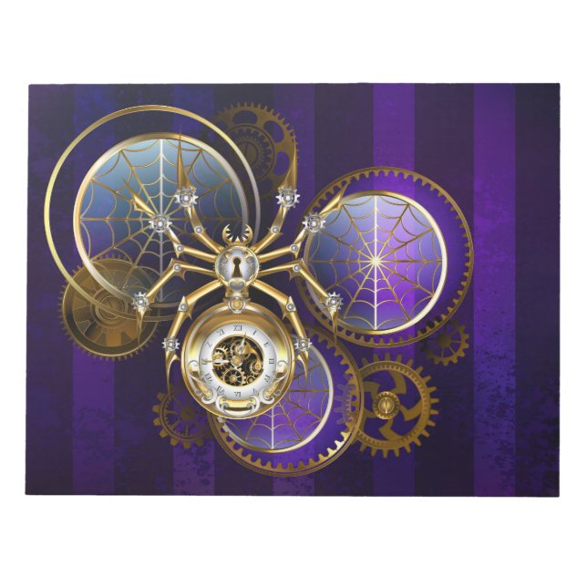 Steampunk Spider on Purple Background Notepad (Front)