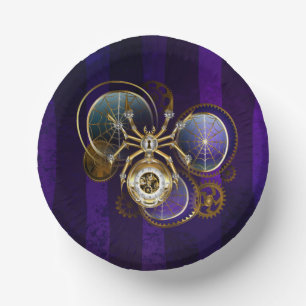 Steampunk Spider on Purple Background Paper Plate