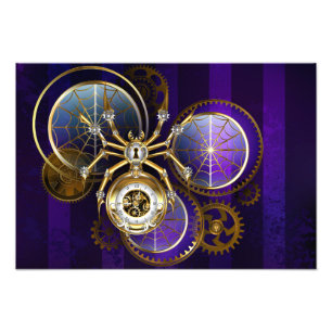 Steampunk Spider on Purple Background Photo Print