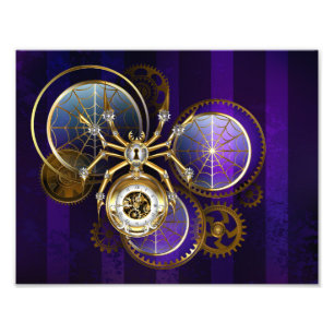Steampunk Spider on Purple Background Photo Print
