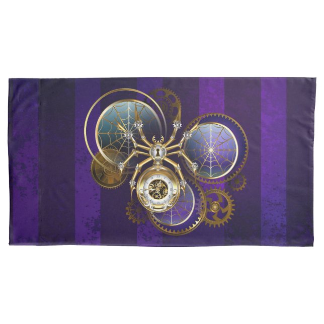 Steampunk Spider on Purple Background Pillowcase (Front)