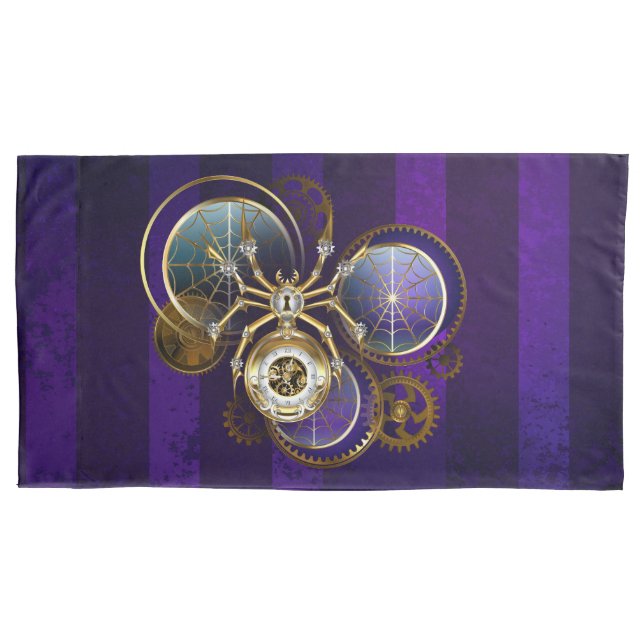 Steampunk Spider on Purple Background Pillowcase (Front-Left)
