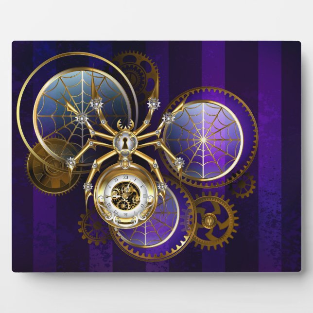 Steampunk Spider on Purple Background Plaque (Front)