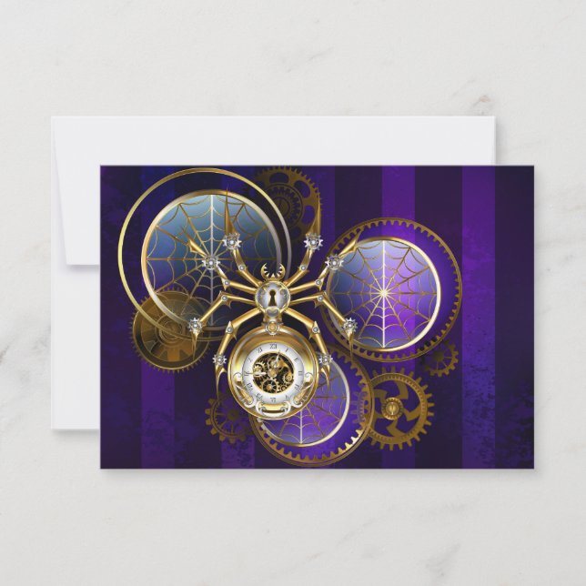 Steampunk Spider on Purple Background Save The Date (Front)