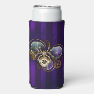 Steampunk Spider on Purple Background Seltzer Can Cooler