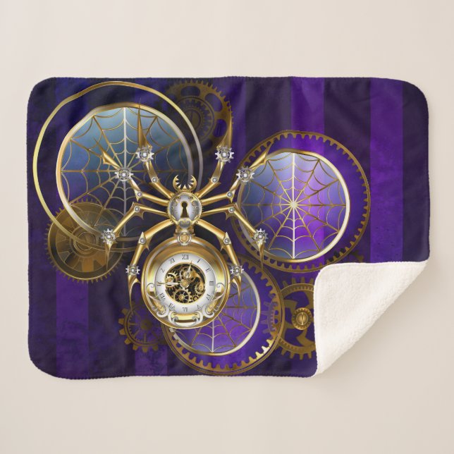 Steampunk Spider on Purple Background Sherpa Blanket (Front (Horizontal))