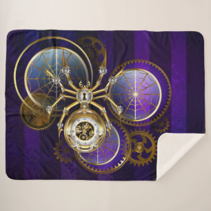 Steampunk Spider on Purple Background Sherpa Blanket