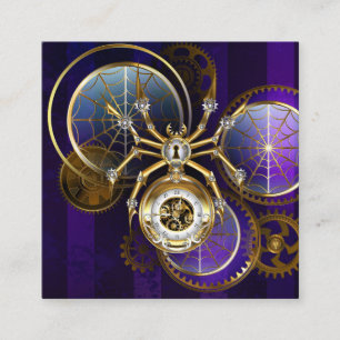 Steampunk Spider on Purple Background Square Business Card
