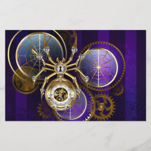 Steampunk Spider on Purple Background Stationery