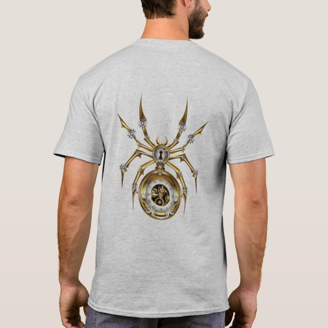 Steampunk Spider on Purple Background T-Shirt (Back)