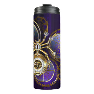Steampunk Spider on Purple Background Thermal Tumbler