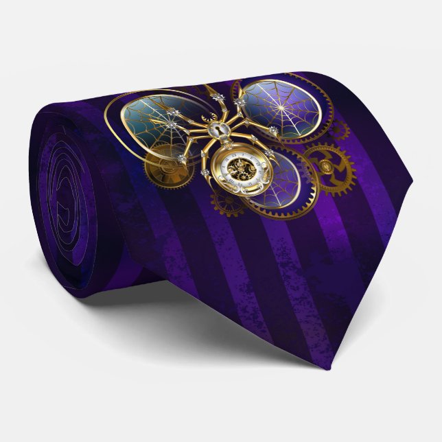 Steampunk Spider on Purple Background Tie (Rolled)