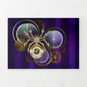 Steampunk Spider on Purple Background Tri-Fold Invitation