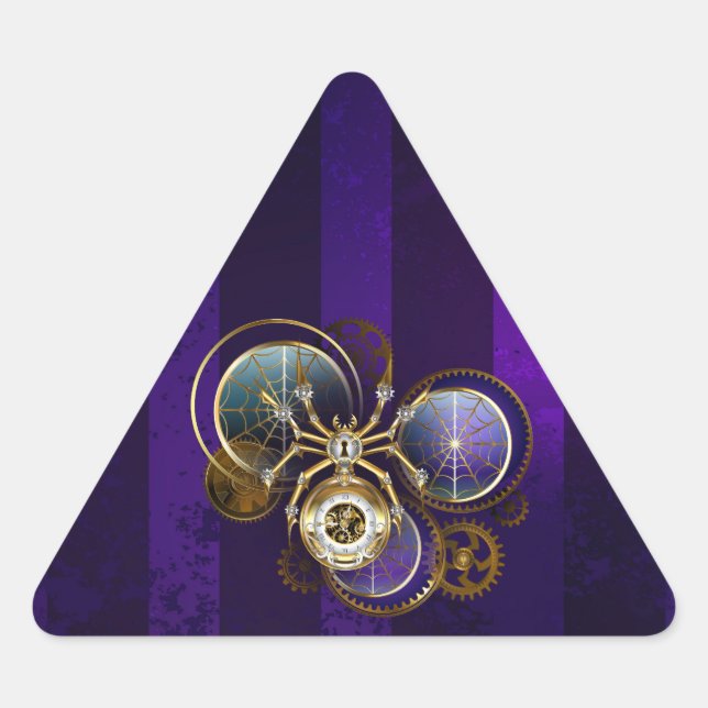 Steampunk Spider on Purple Background Triangle Sticker (Front)